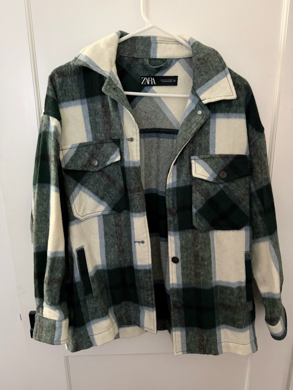 Zara Green and Cream Plaid Jacket